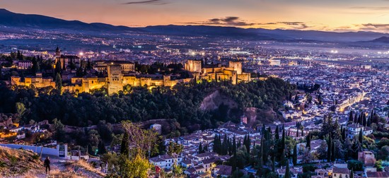 Alhambra in Granada at dusk